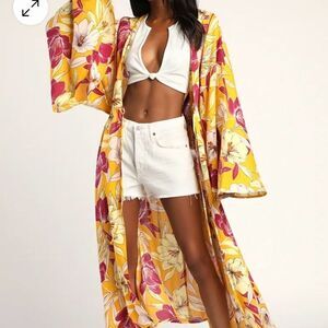 NWT Mad Love Yellow Floral Print Tie-Front Duster B.O.G. Collective